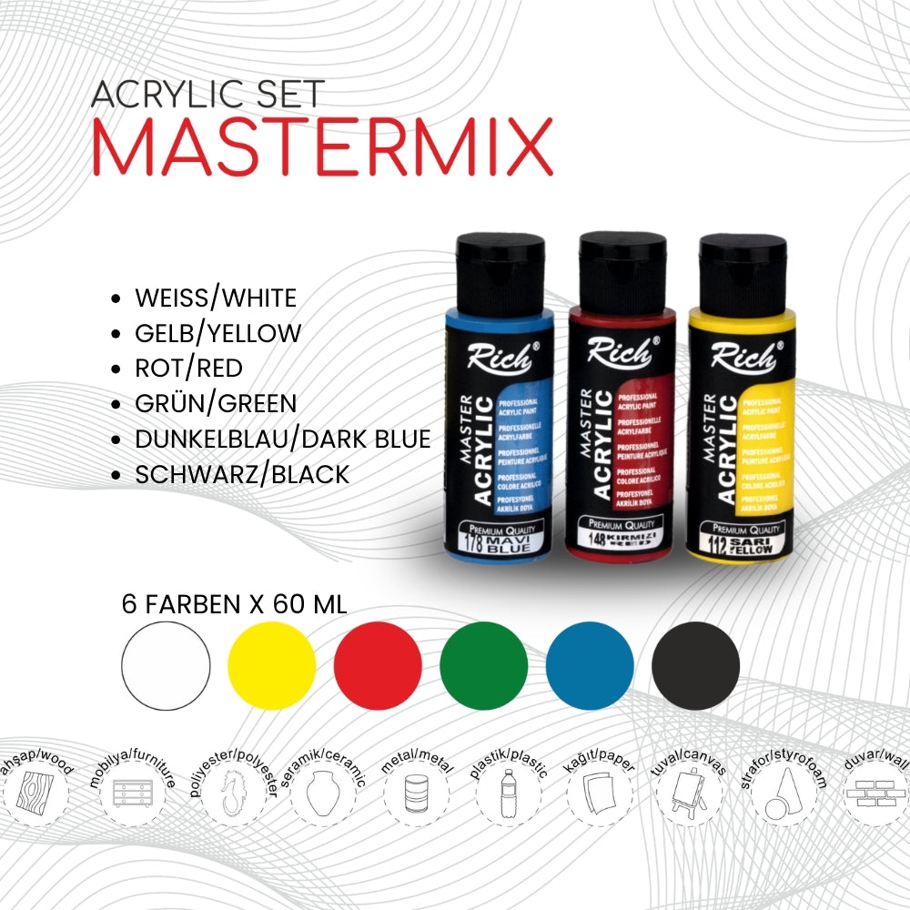 RICH MASTERMIX Acrylfarben-Set 6 Farben - 60 ml