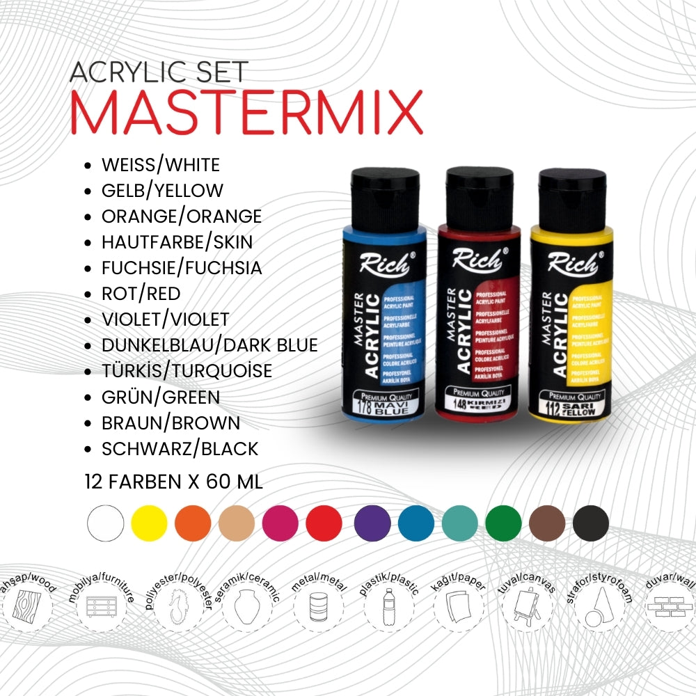 RICH MASTERMIX  Acrylfarben-Set 12 Farben - 60 ml