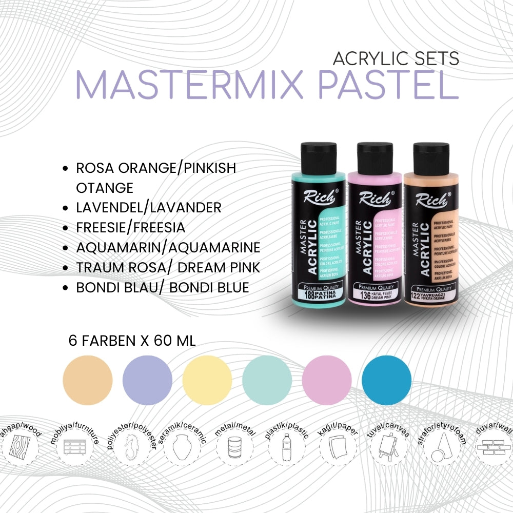 RICH MASTERMIX Pastel Acrylfarben-Set 6 Farben - 60 ml