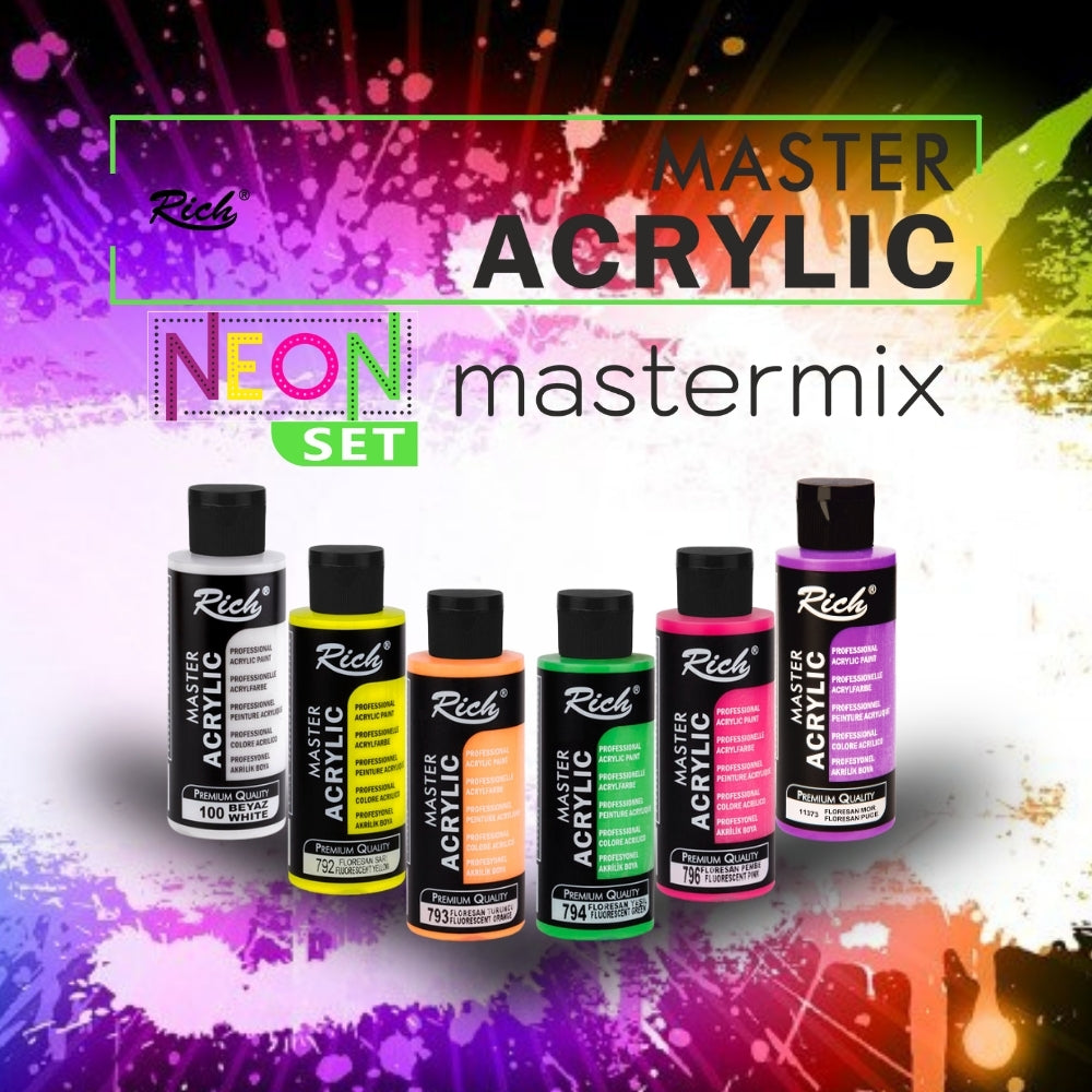 RICH MASTERMIX Neon Acrylfarben-Set 6 Farben - 60 ml