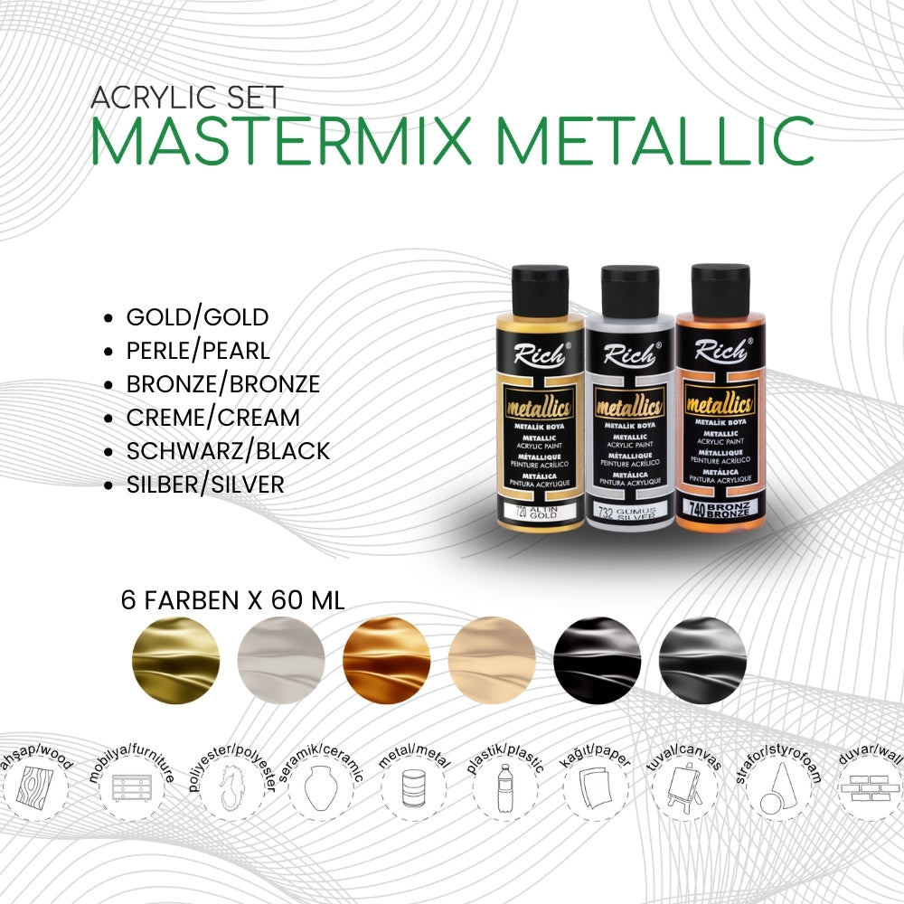 RICH MASTERMIX Metallic Acrylfarben-Set 6 Farben - 60 ml