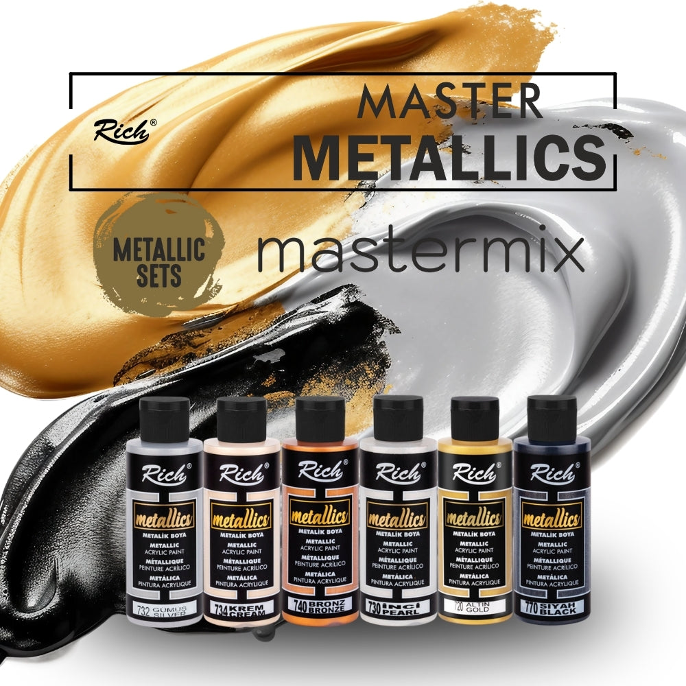 RICH MASTERMIX Metallic Acrylfarben-Set 6 Farben - 60 ml
