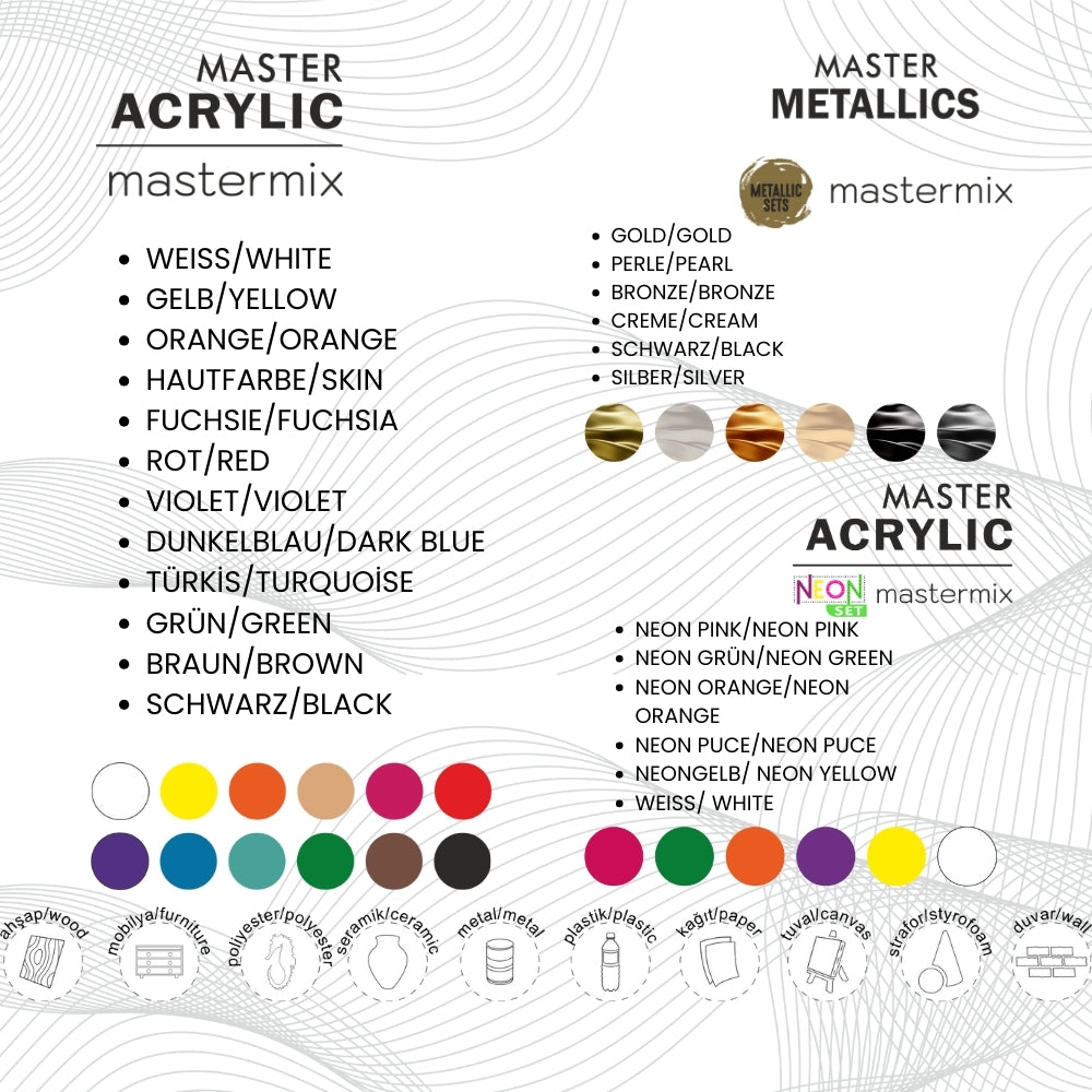 RICH MASTERMIX Acrylfarben 24 Farben Set - 60 ml (Standard, Neon, Metallic)