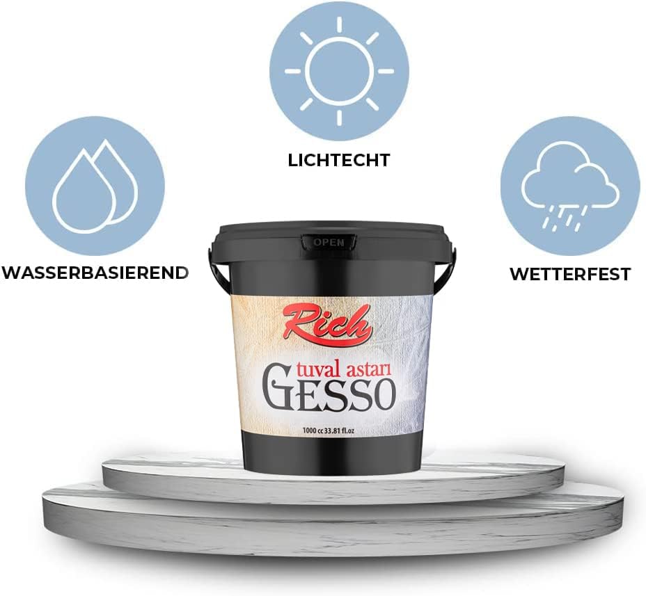Rich Gesso Weiß Grundierung - Acrylbasis, 250 ml - 1000 ml