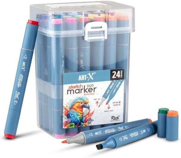 ART-X Doppelspitzen Marker Set - 24 Farben, Alkoholbasiert, Sketch Marker