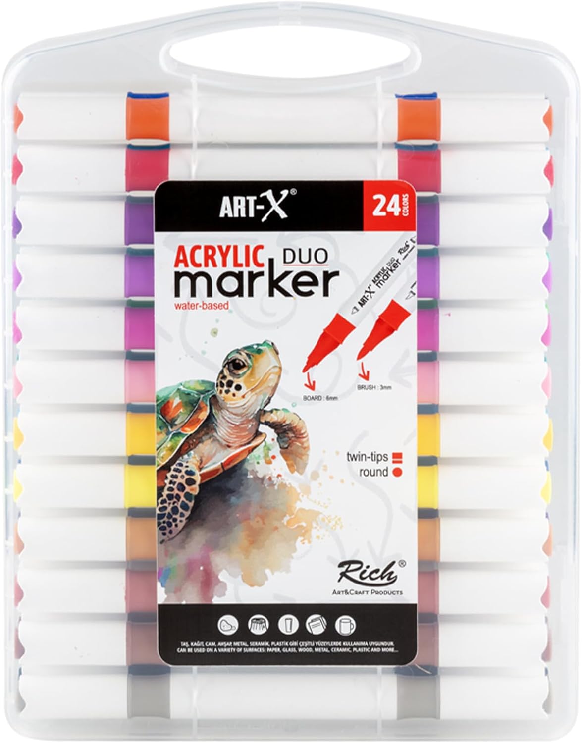 ART-X Acryl Marker Set - 24 Farben, Doppelspitzen, Für Künstler & Hobby