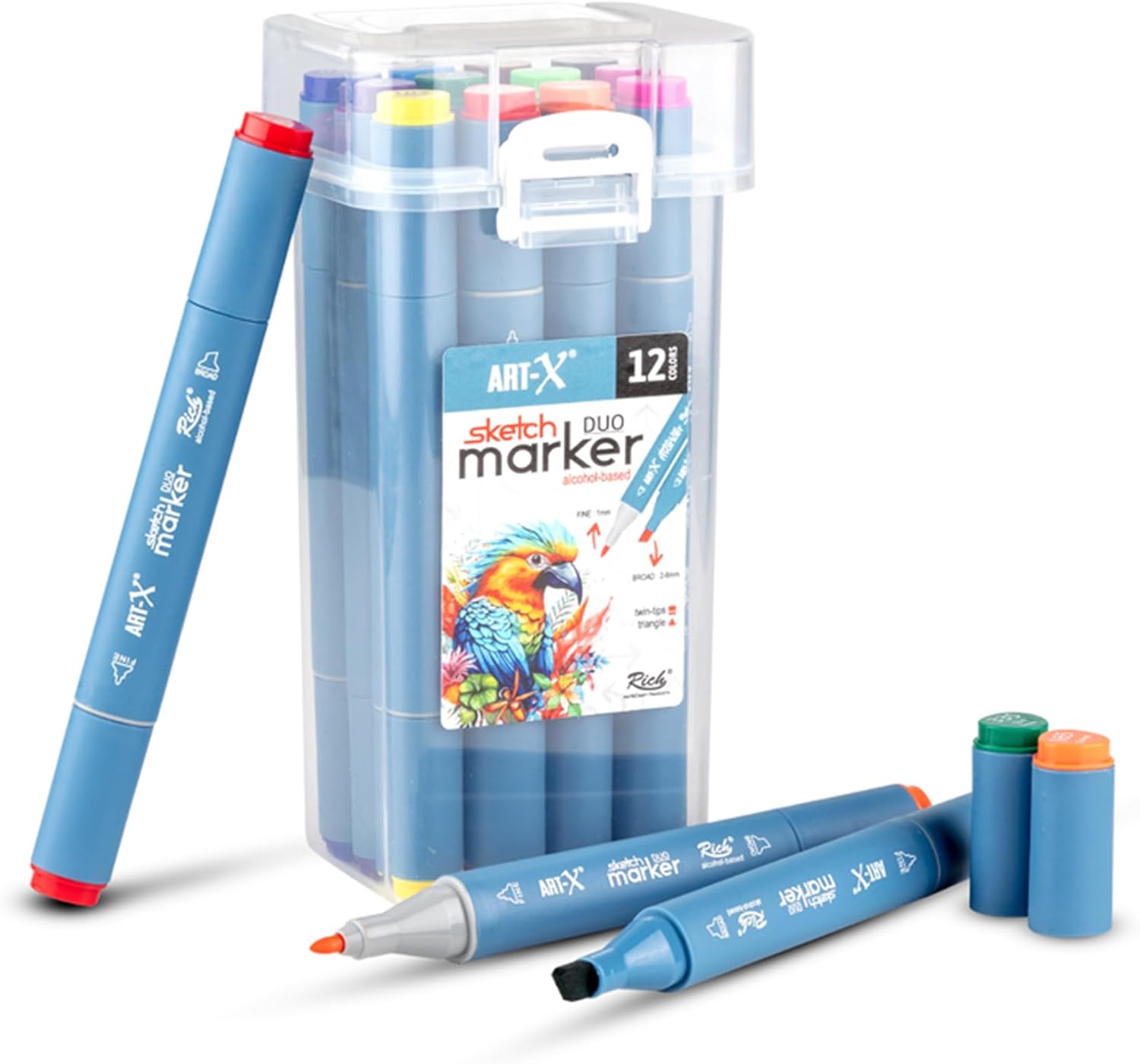 ART-X Doppelspitzen Skizzen Marker Set - 12 Farben, Alkoholbasiert, Sketch Marker