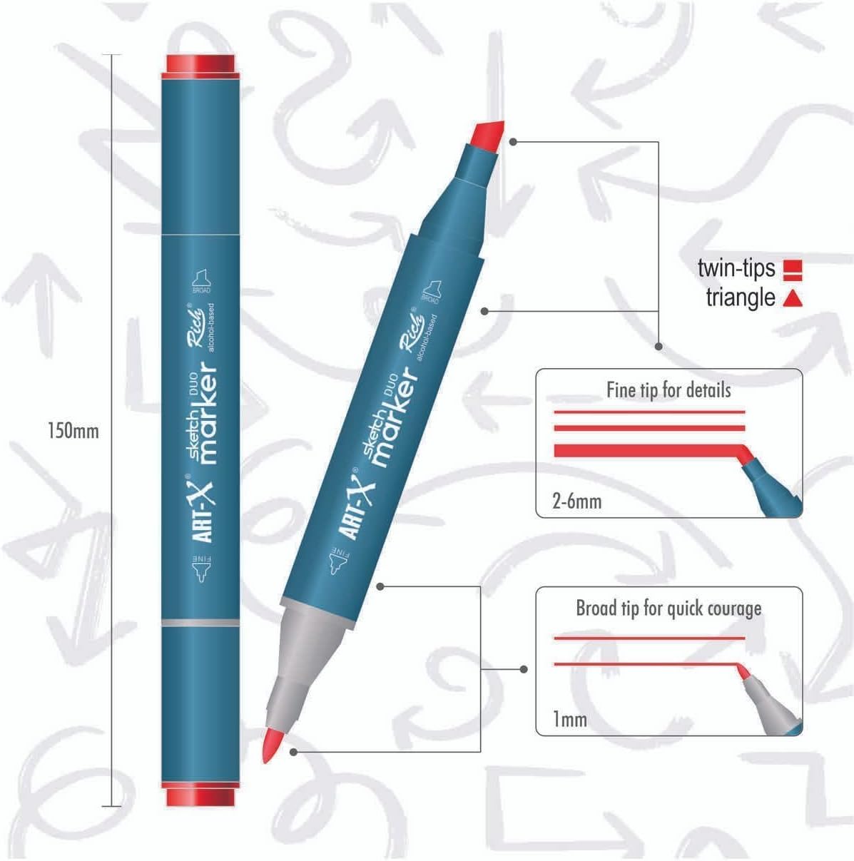ART-X Doppelspitzen Marker Set - 24 Farben, Alkoholbasiert, Sketch Marker