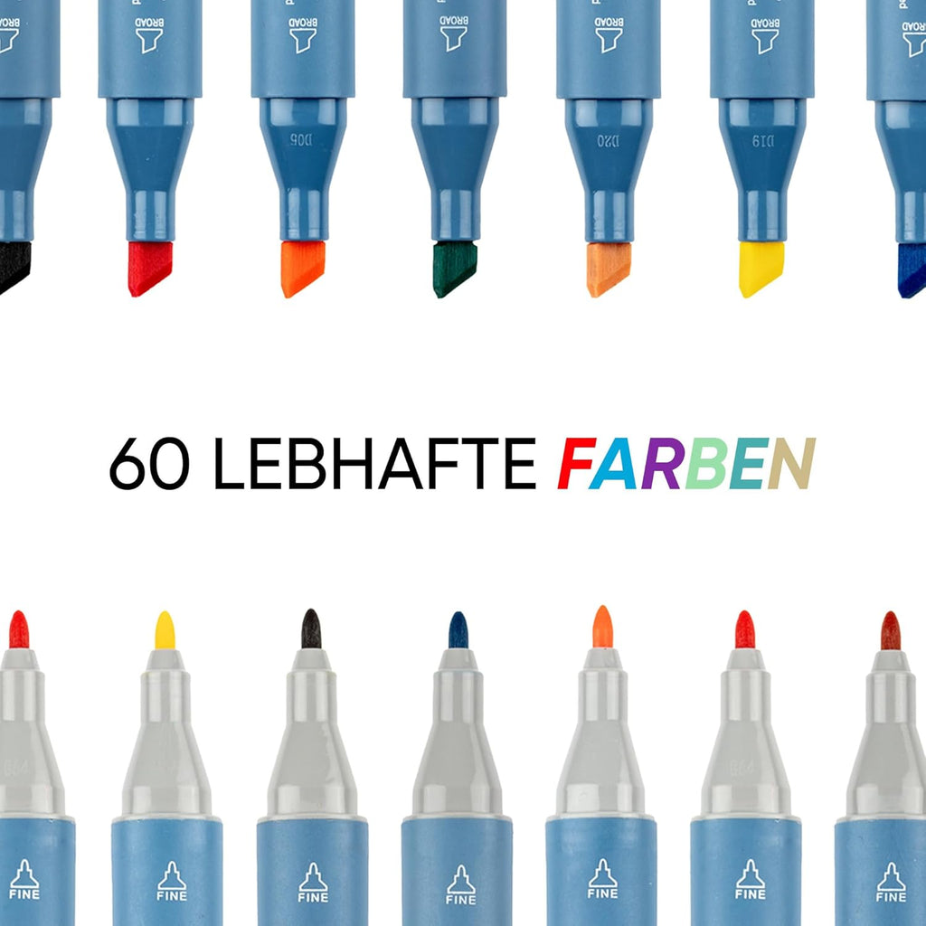 ART-X Doppelspitzen Marker Set - 60 Farben, Alkoholbasiert, Sketch Marker