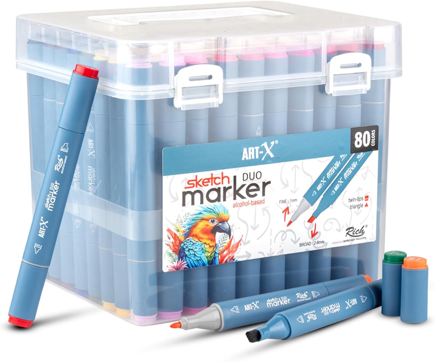 ART-X Doppelspitzen Marker Set - 80 Farben, Alkoholbasis, Sketch Marker