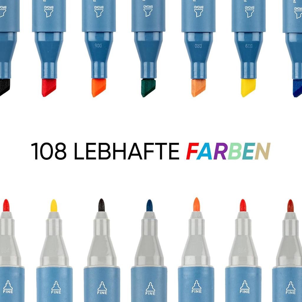 ART-X Doppelspitzen Marker Set - 108 Farben, Profi Sketch Marker