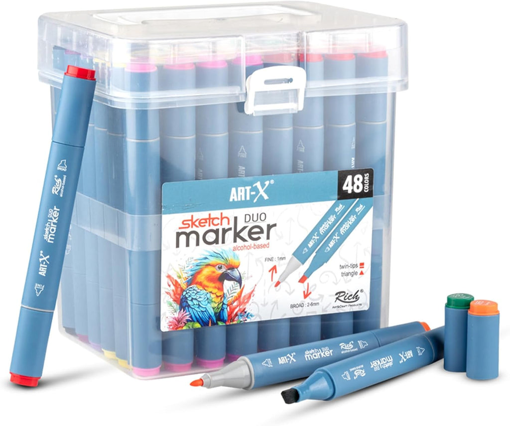ART-X Doppelspitzen Marker Set - 48 Farben, Alkoholbasiert, Sketch Marker