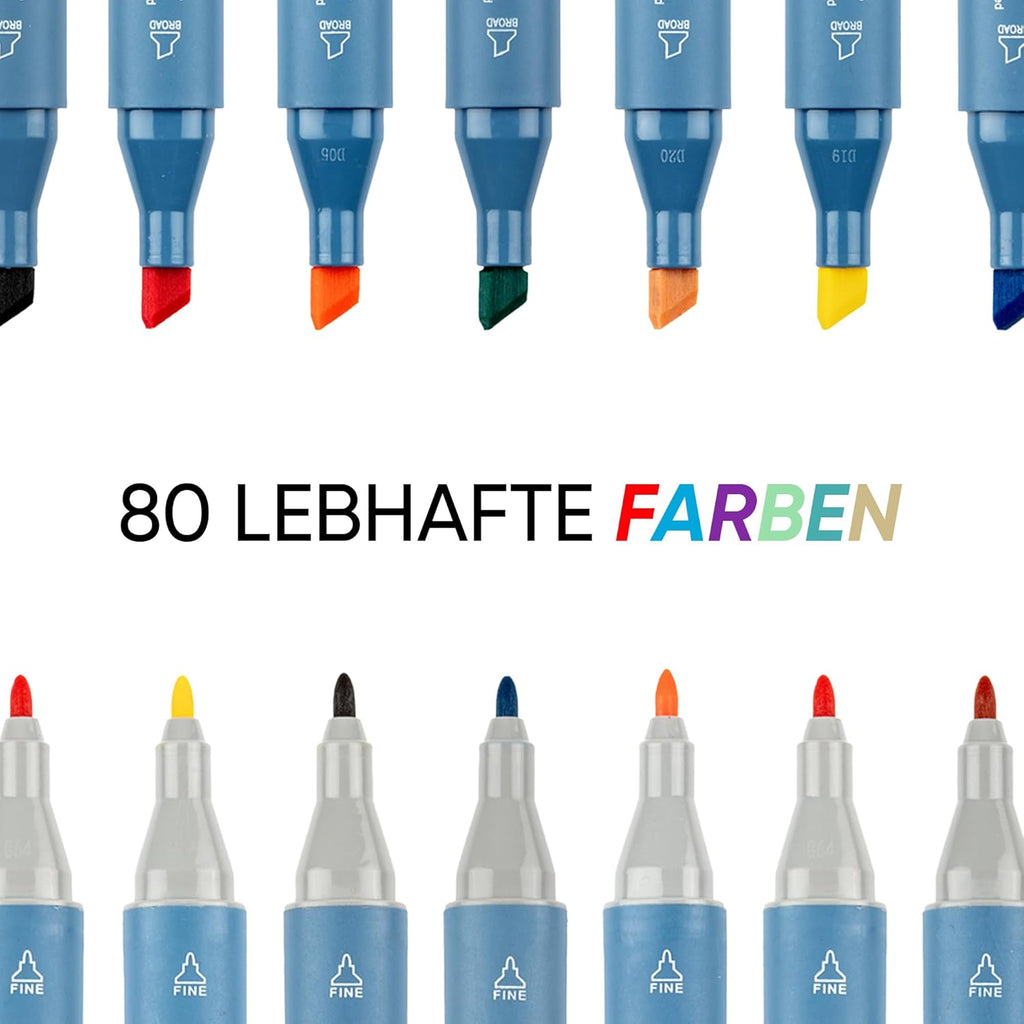 ART-X Doppelspitzen Marker Set - 80 Farben, Alkoholbasis, Sketch Marker