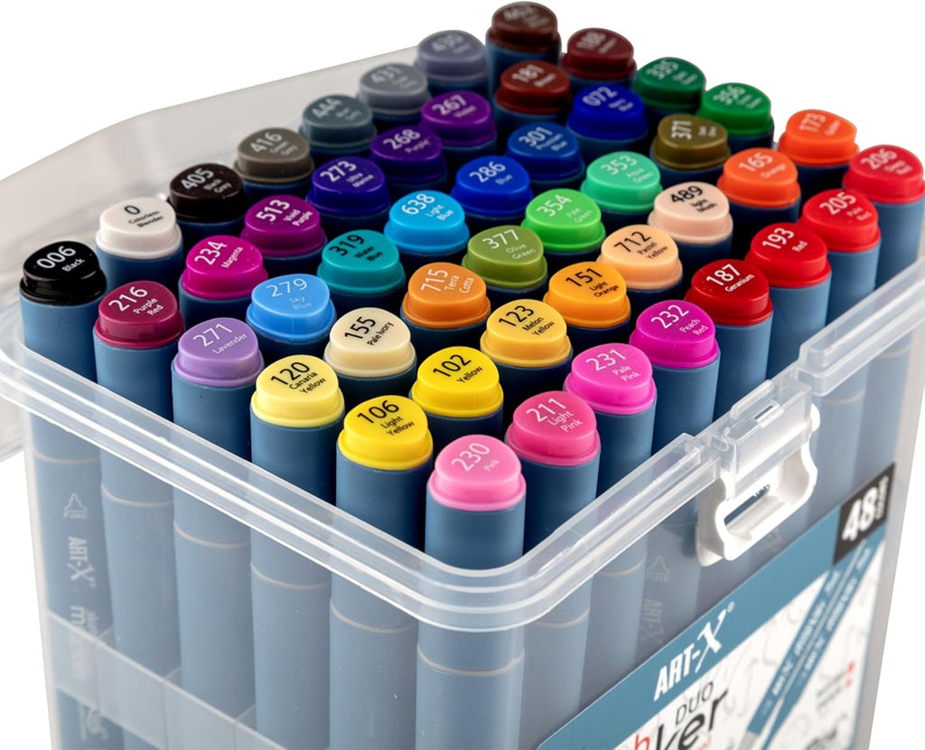 ART-X Doppelspitzen Marker Set - 48 Farben, Alkoholbasiert, Sketch Marker