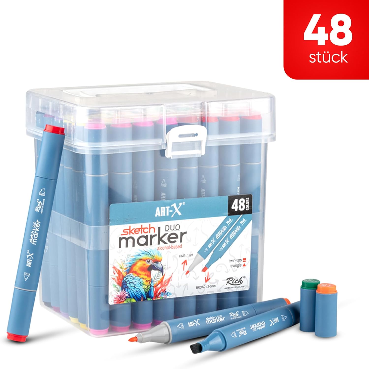 ART-X Doppelspitzen Marker Set - 48 Farben, Alkoholbasiert, Sketch Marker