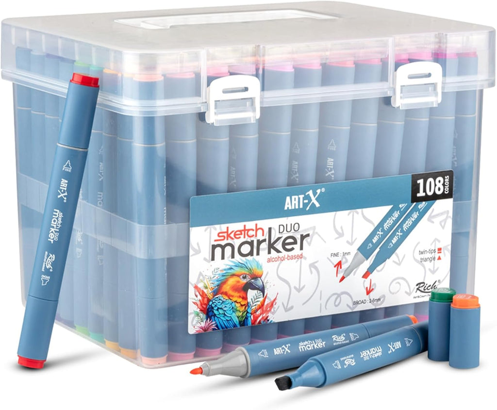 ART-X Doppelspitzen Marker Set - 108 Farben, Profi Sketch Marker