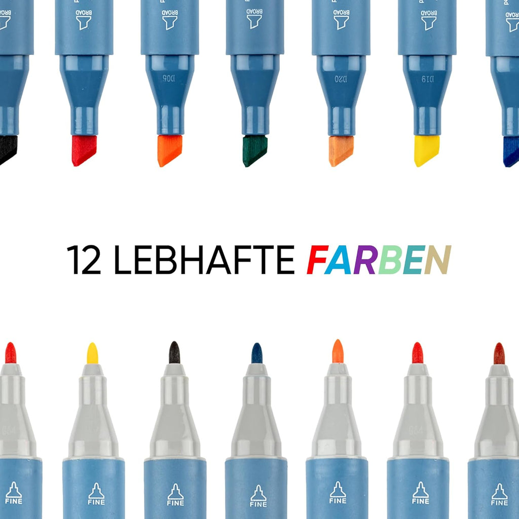 ART-X Doppelspitzen Skizzen Marker Set - 12 Farben, Alkoholbasiert, Sketch Marker