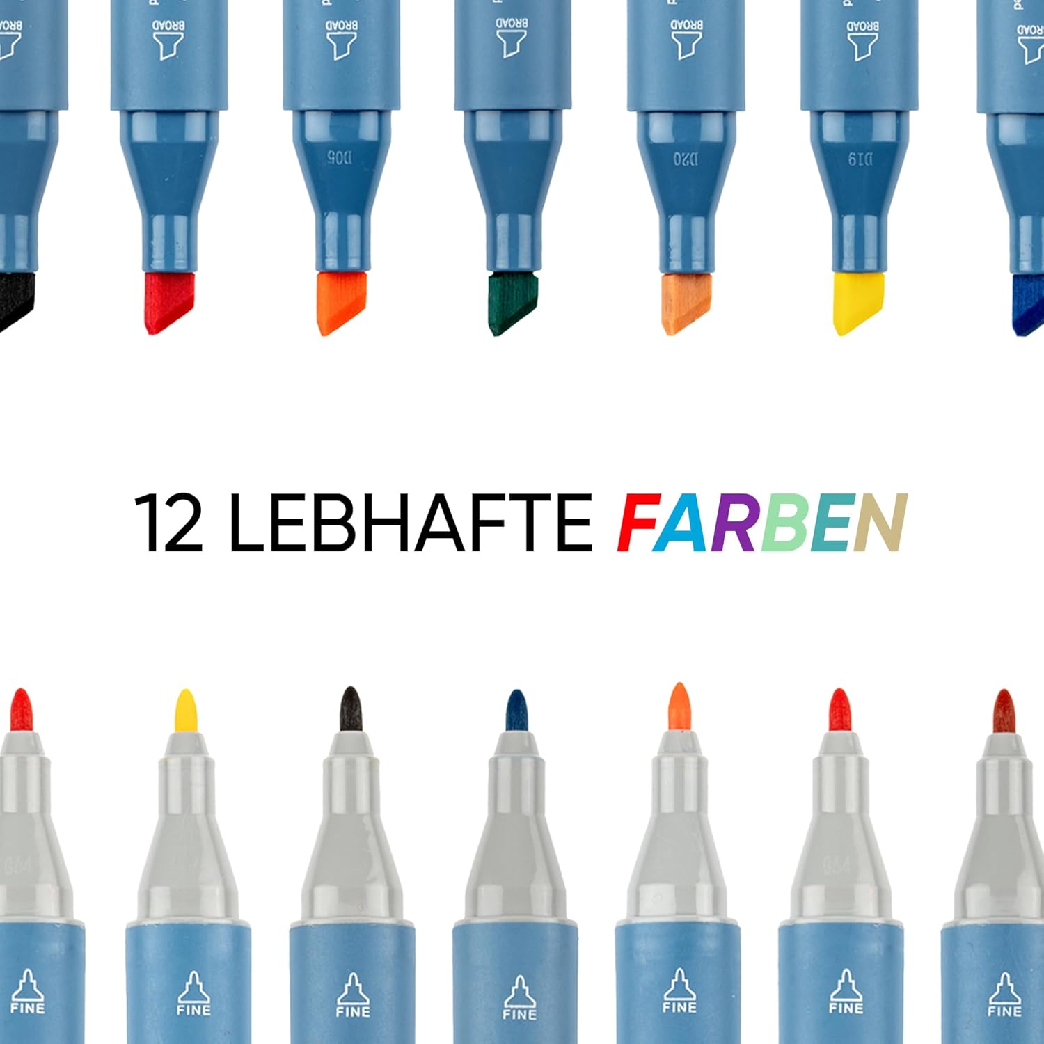 ART-X Doppelspitzen Skizzen Marker Set - 12 Farben, Alkoholbasiert, Sketch Marker