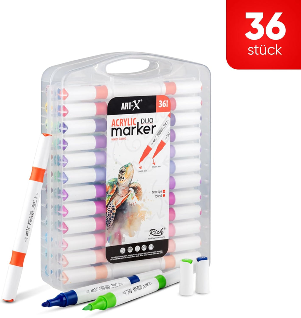 ART-X Acryl Marker Set - 36 Farben, Doppelspitzen, Für Profis & Künstler