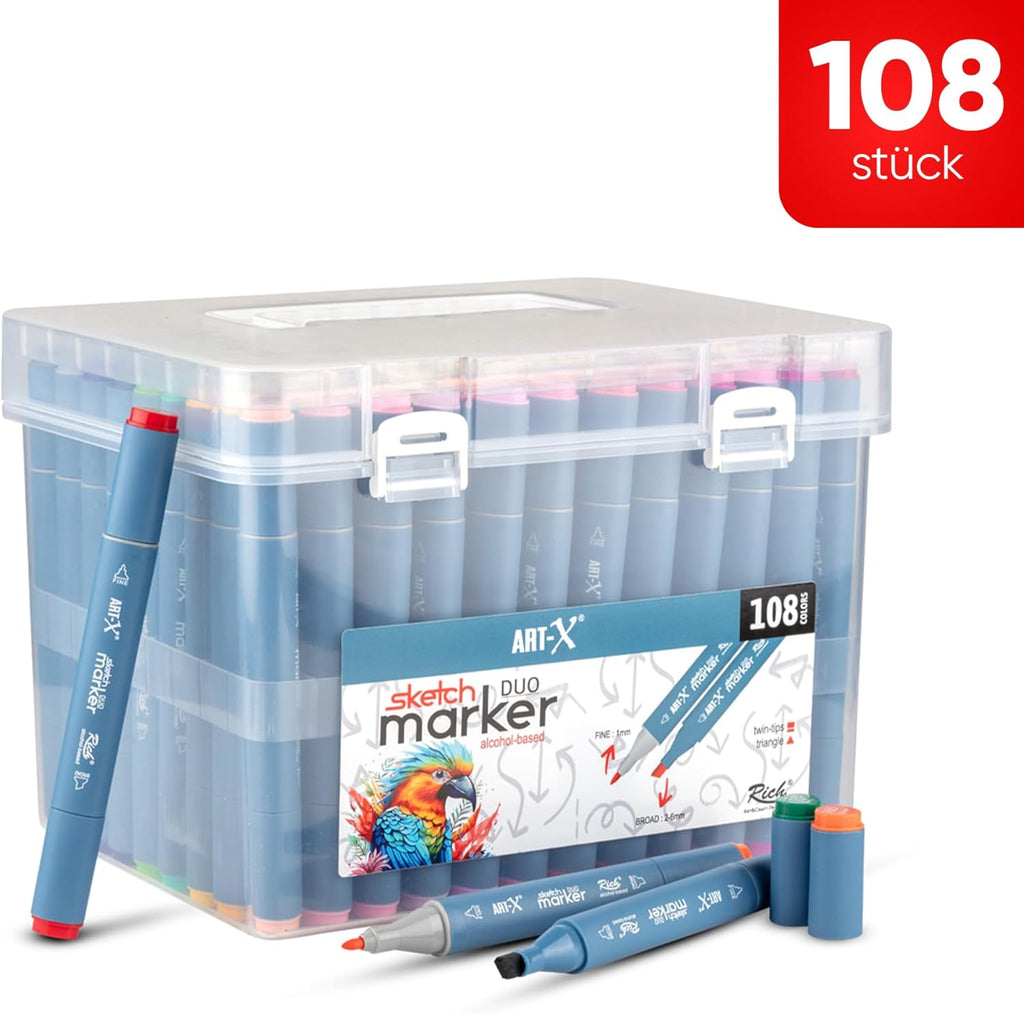 ART-X Doppelspitzen Marker Set - 108 Farben, Profi Sketch Marker