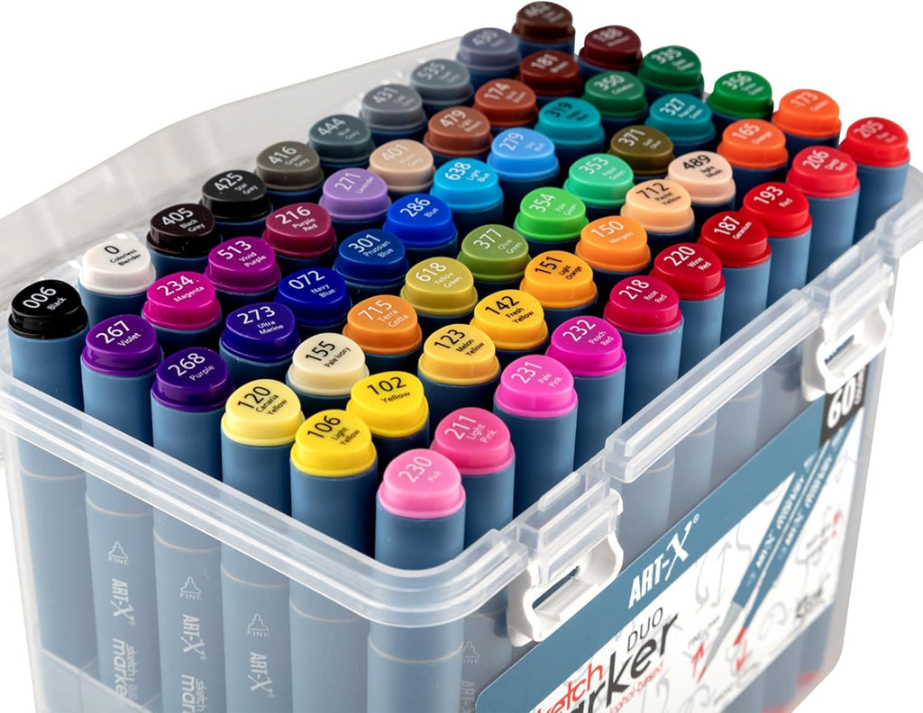 ART-X Doppelspitzen Marker Set - 60 Farben, Alkoholbasiert, Sketch Marker