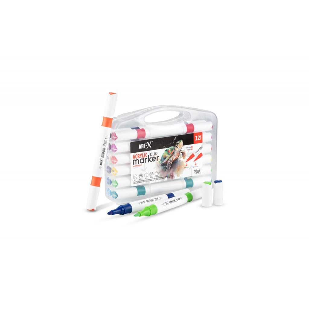 ART-X Acryl Marker Set - 12 Farben, Doppelspitzen, Für Kreative & Künstler