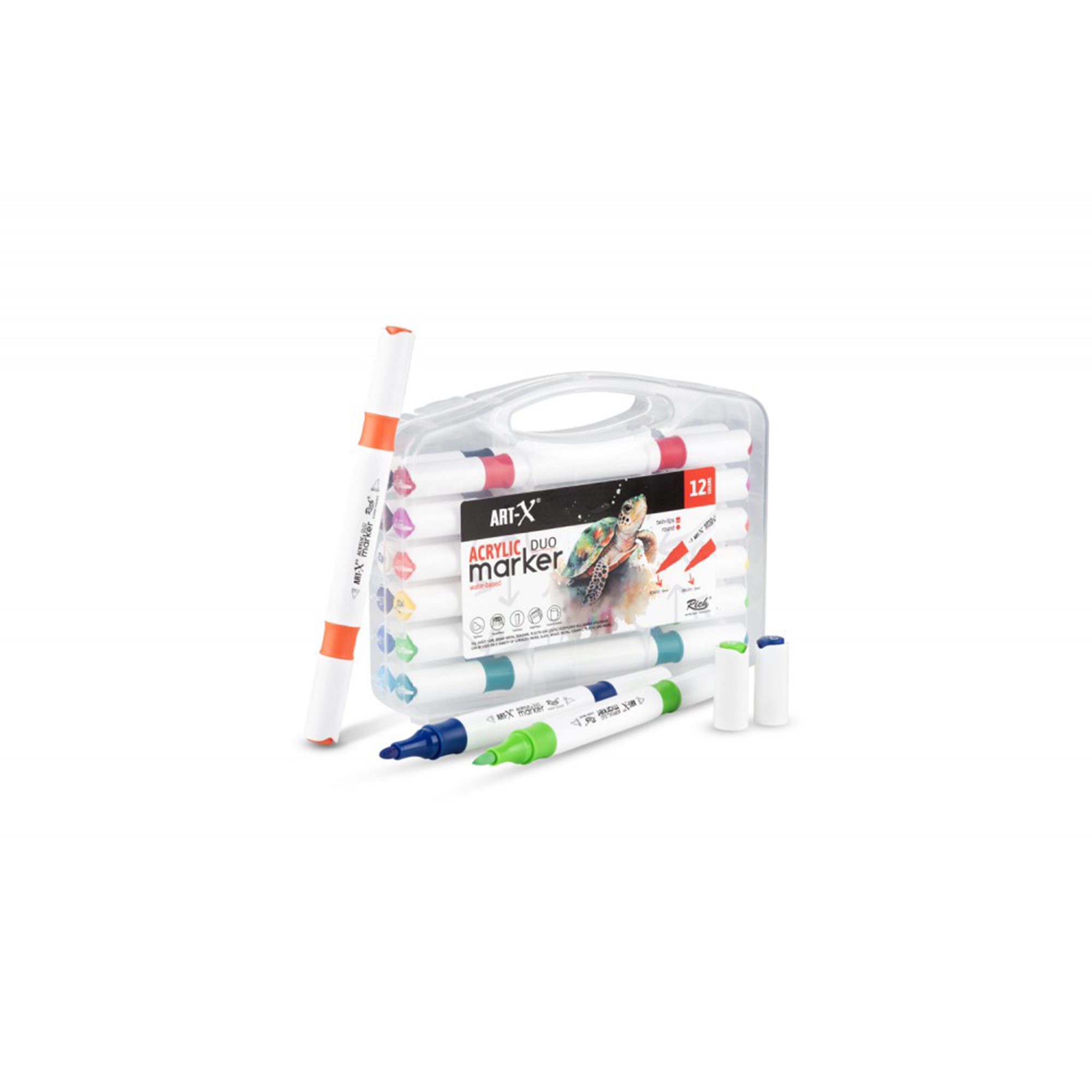 ART-X Acryl Marker Set - 12 Farben, Doppelspitzen, Für Kreative & Künstler