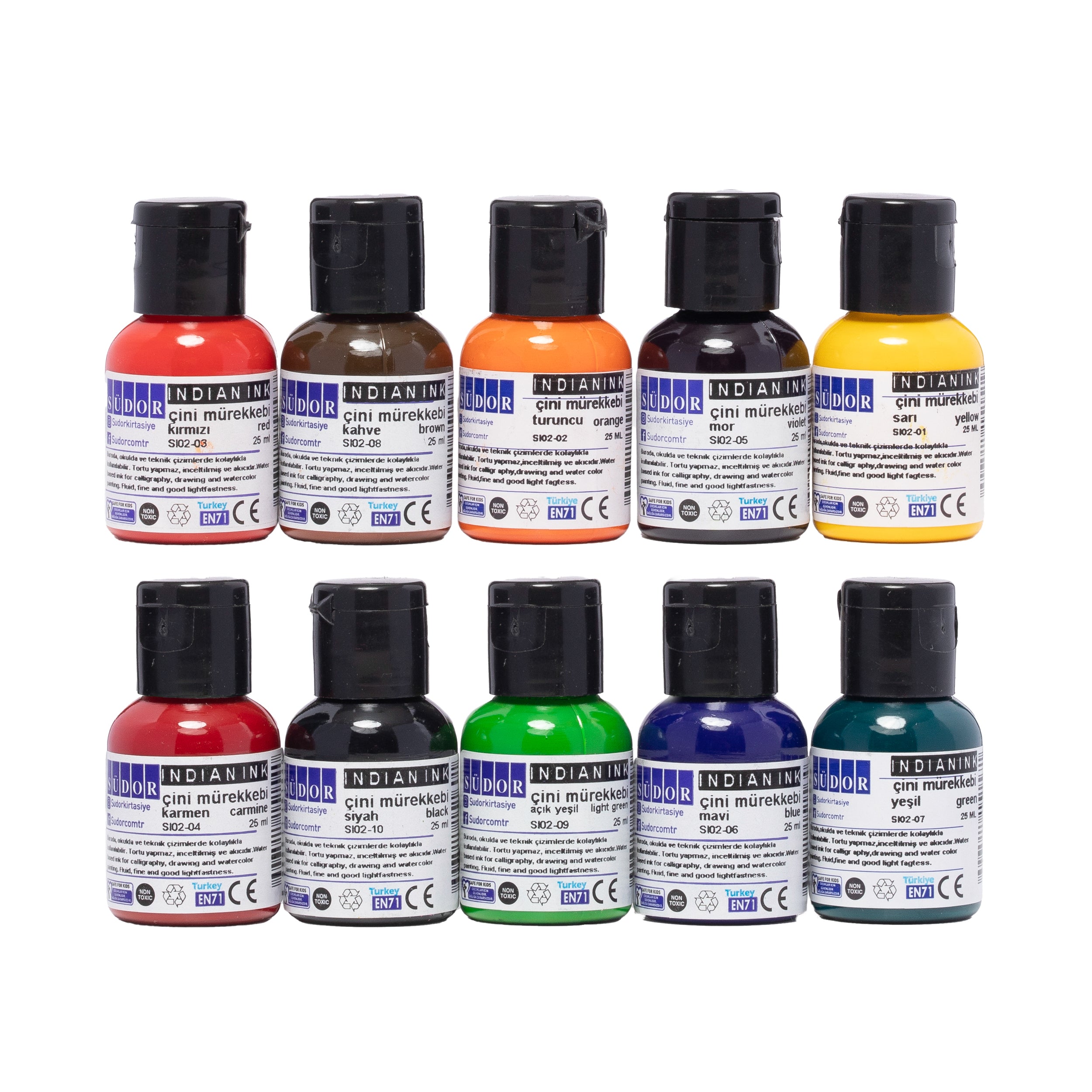 Südor India Ink Set 10x25ml Flaschen, Bunte Tinte Set