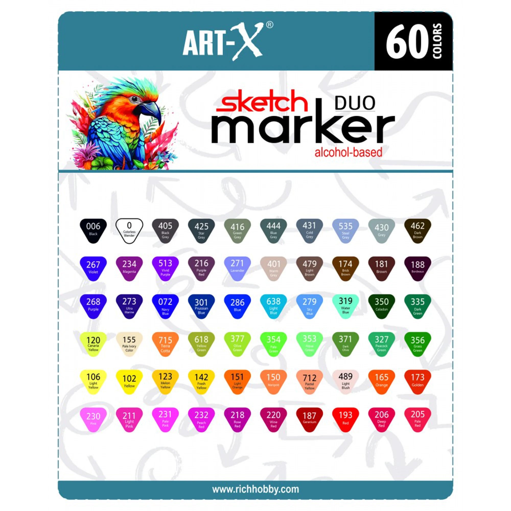 ART-X Doppelspitzen Marker Set - 60 Farben, Alkoholbasiert, Sketch Marker