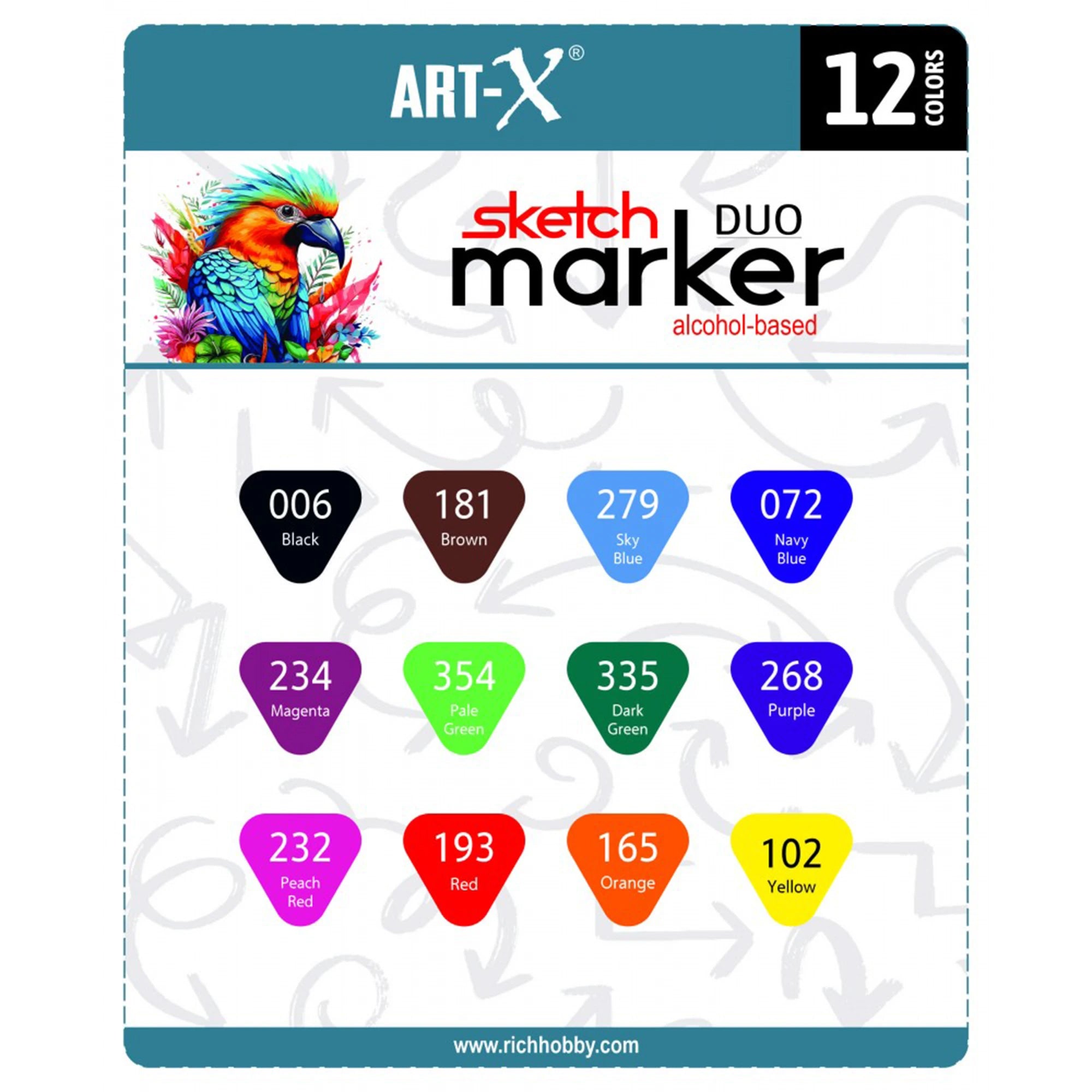 ART-X Doppelspitzen Skizzen Marker Set - 12 Farben, Alkoholbasiert, Sketch Marker
