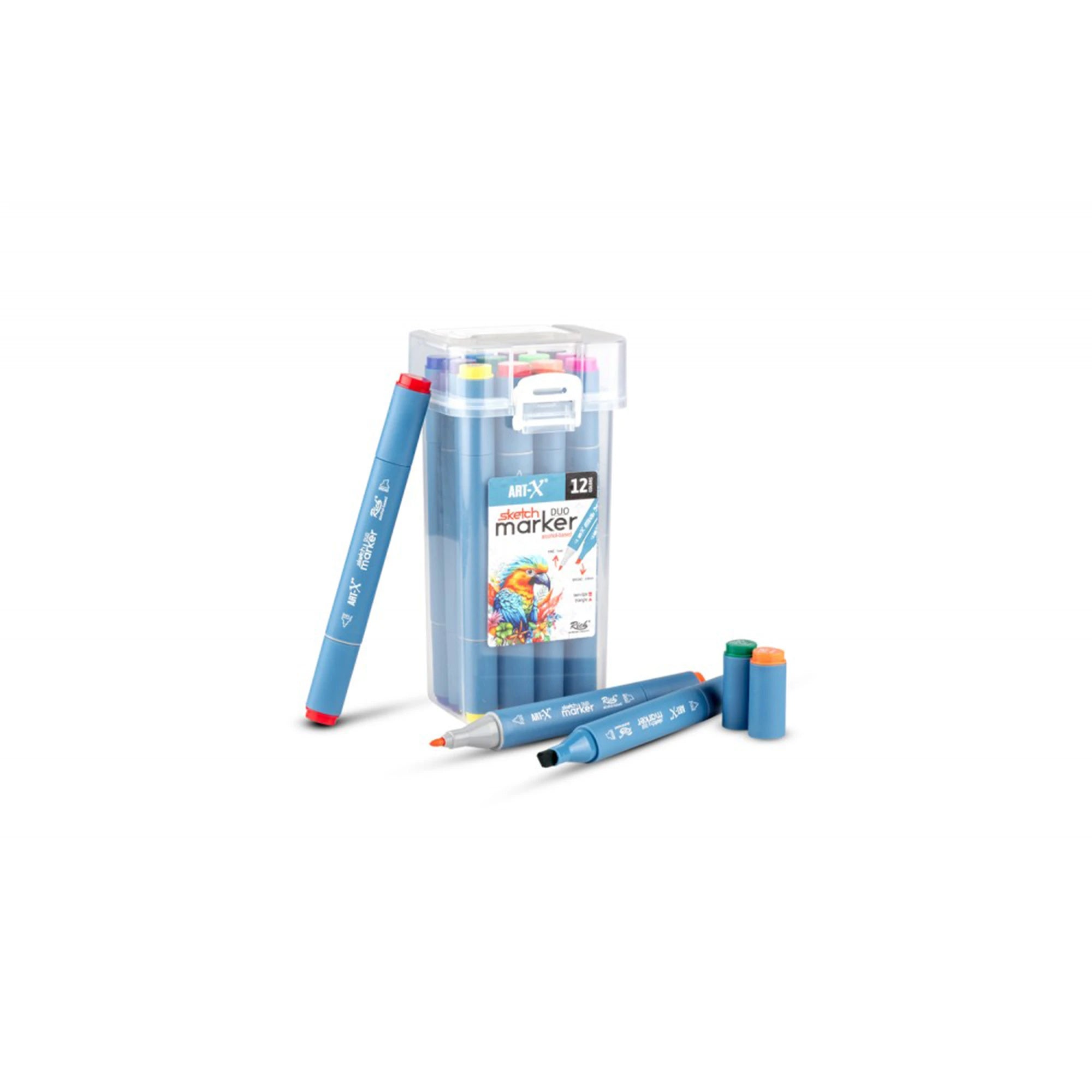 ART-X Doppelspitzen Skizzen Marker Set - 12 Farben, Alkoholbasiert, Sketch Marker