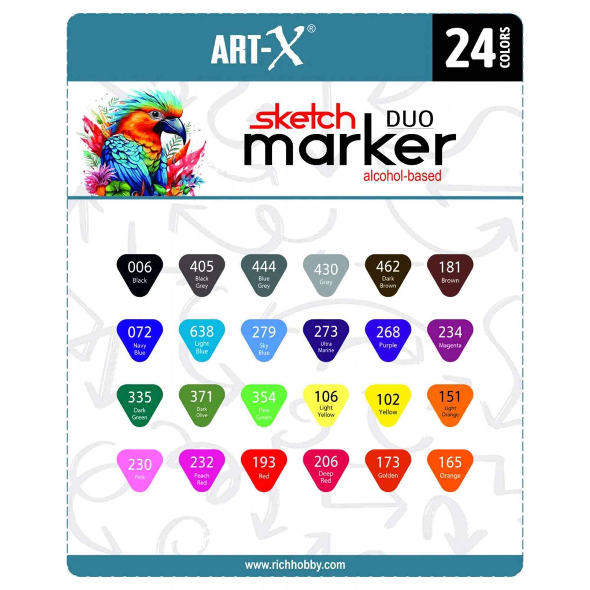 ART-X Doppelspitzen Marker Set - 24 Farben, Alkoholbasiert, Sketch Marker