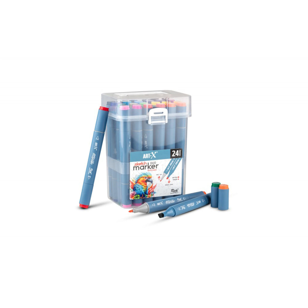 ART-X Doppelspitzen Marker Set - 24 Farben, Alkoholbasiert, Sketch Marker