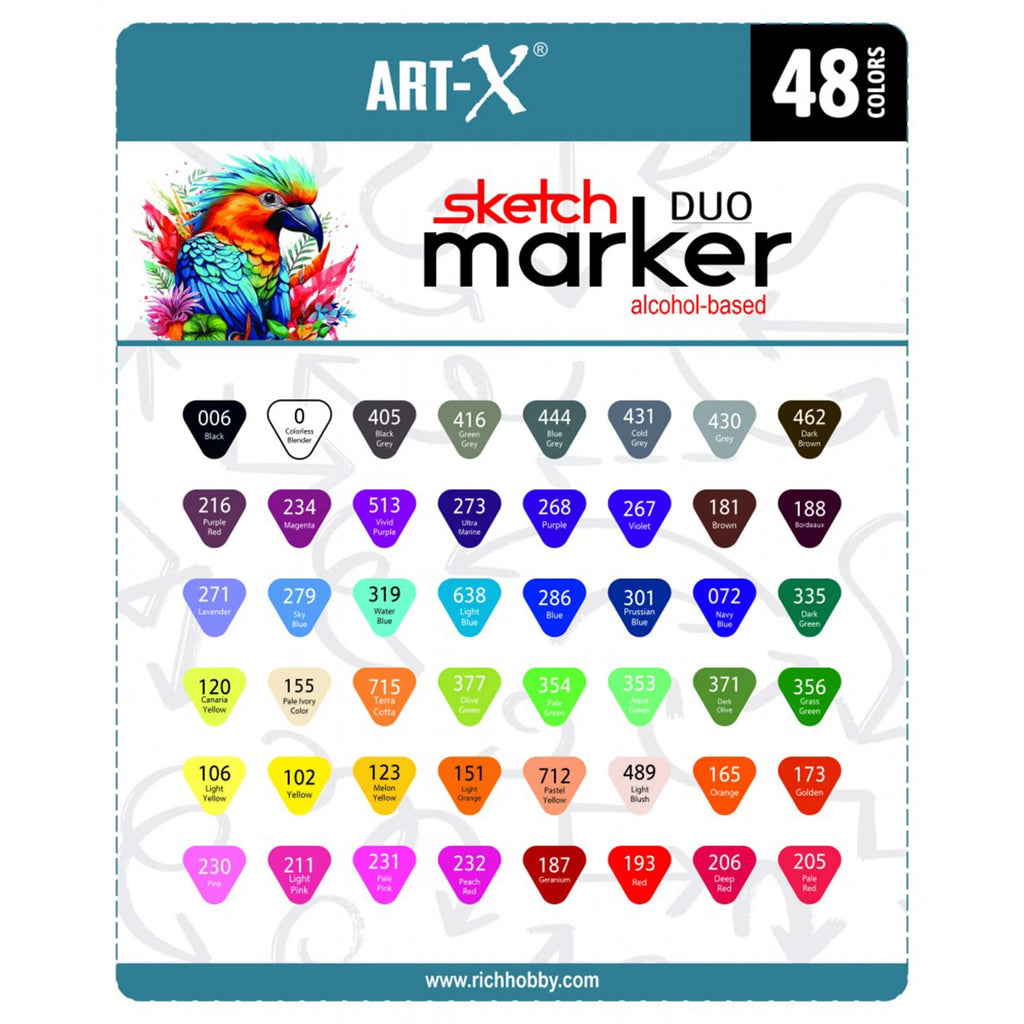 ART-X Doppelspitzen Marker Set - 48 Farben, Alkoholbasiert, Sketch Marker