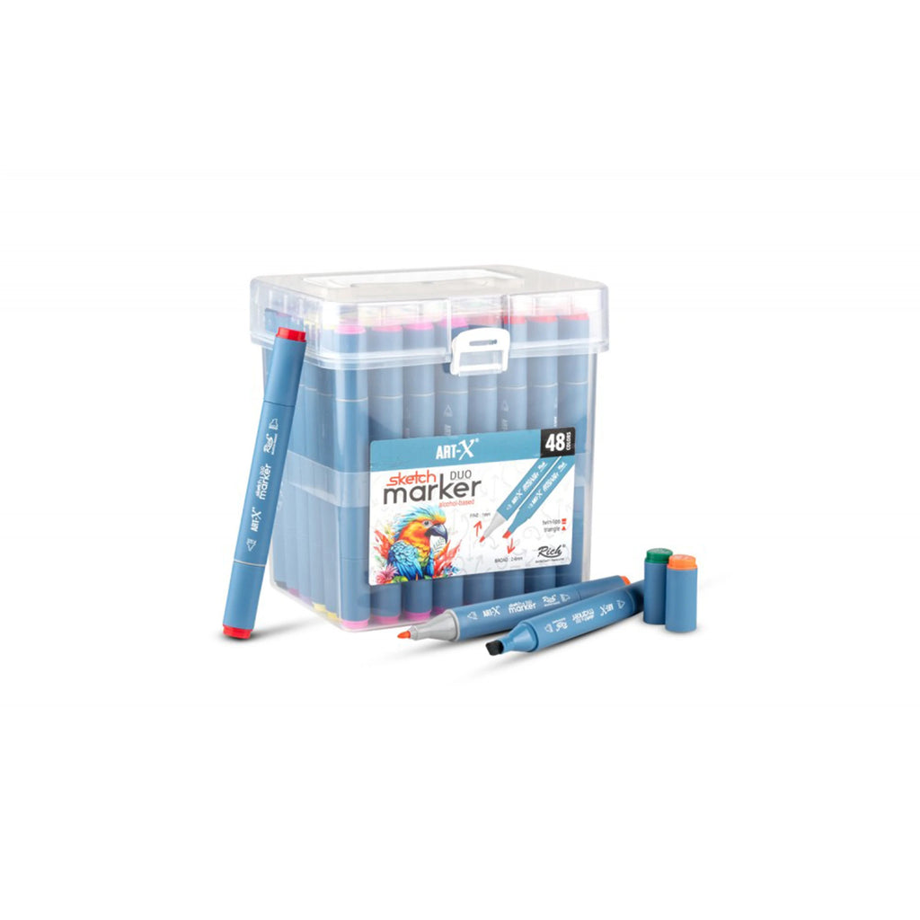 ART-X Doppelspitzen Marker Set - 48 Farben, Alkoholbasiert, Sketch Marker