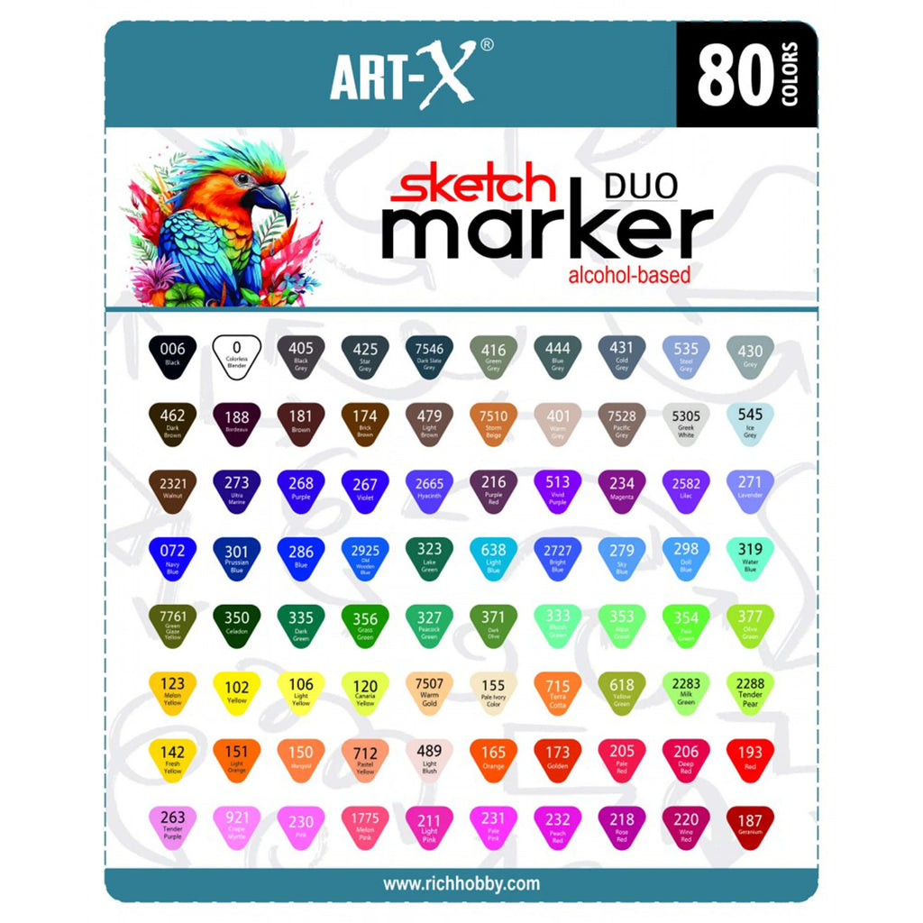 ART-X Doppelspitzen Marker Set - 80 Farben, Alkoholbasis, Sketch Marker