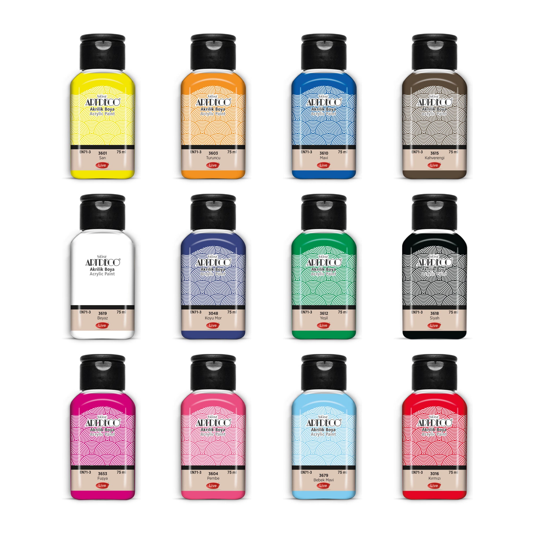 büst Artdeco-Acrylfarben-Set 12x75 ml, Gemischte Farben