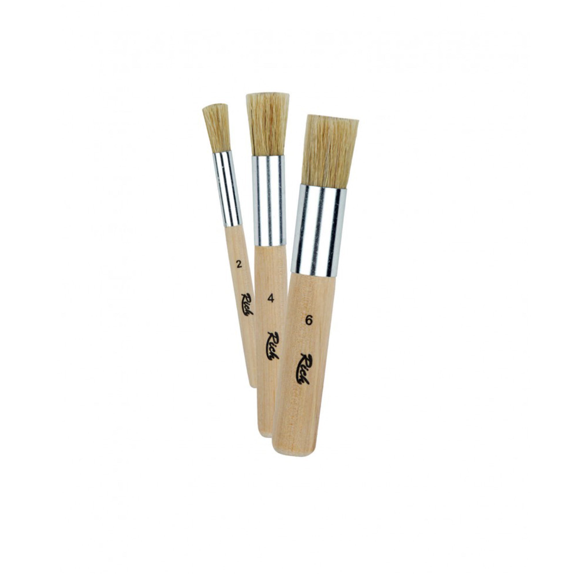 Rich Stencil Brush Set 3-tlg - Natural Bristle, Ergonomic Wooden Handle